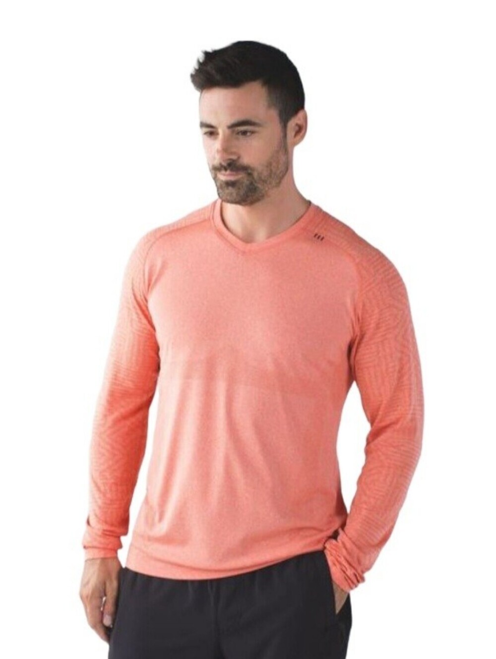 LULULEMON Metal Vent Tech Men's Long-Sleeve V-Neck Top Sz M Coral Lightweight